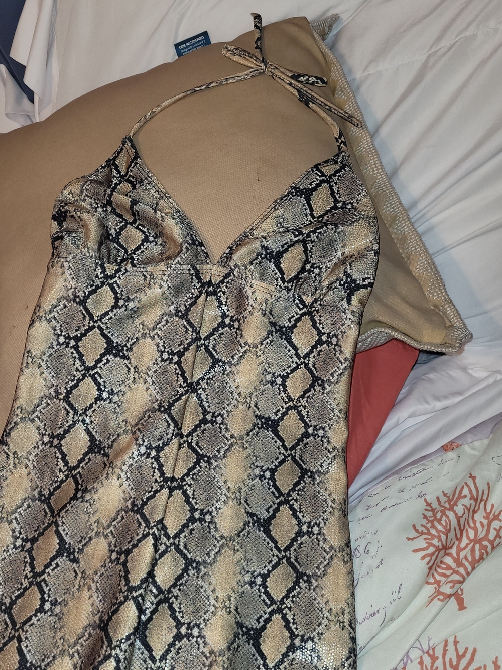Snake-Print Boot Flare Jumpsuit in Beige and Black